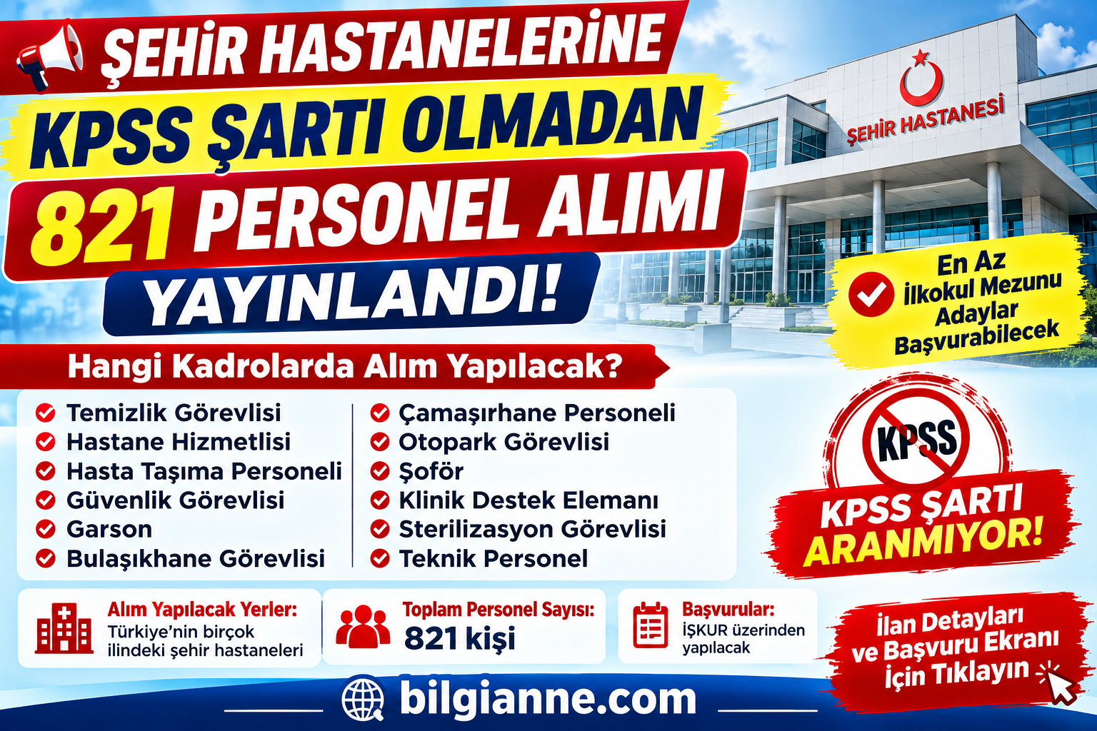 Şehir hastanelerine KPSS şartı olmadan 821 personel alımı