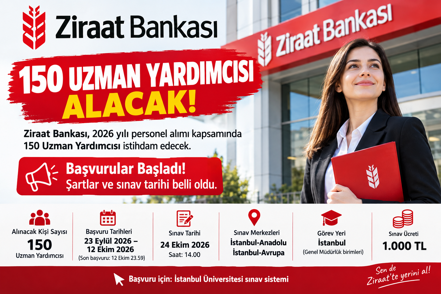 Ziraat Bankası 150 Uzman Yardımcısı Alacak! Başvurular Başladı, Şartlar ve Sınav Tarihi Açıklandı