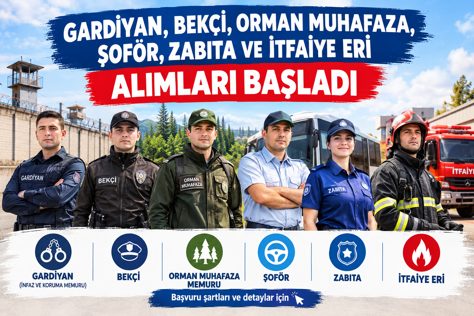 Gardiyan, Bekçi, Orman Muhafaza, Şoför, Zabıta ve İtfaiye Eri Alımları Başladı
